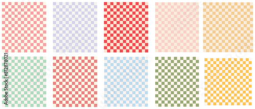 Colorful trendy checkerboard square seamless pattern collection. Set of geometric modern pastel square background in vintage style. Funky hippie fashion textile print, retro background. eps 10