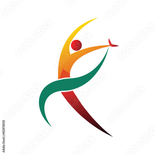 A person firmly holds a tennis racket in their hands, ready for a game or practice session, An abstract interpretation of a gymnast in mid-air pose, minimalist logo