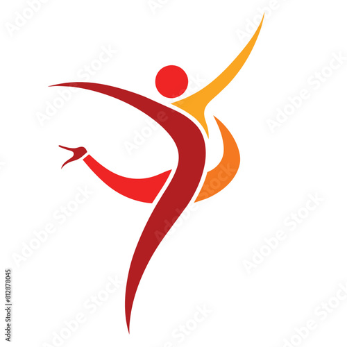 Abstract logo design depicting a gymnast in mid-air, symbolizing movement and agility, An abstract interpretation of a gymnast in mid-air pose, minimalist logo