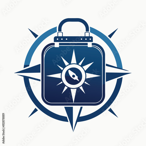 A suitcase sitting with a compass placed on top of it, An elegant design incorporating a suitcase and compass, minimalist logo