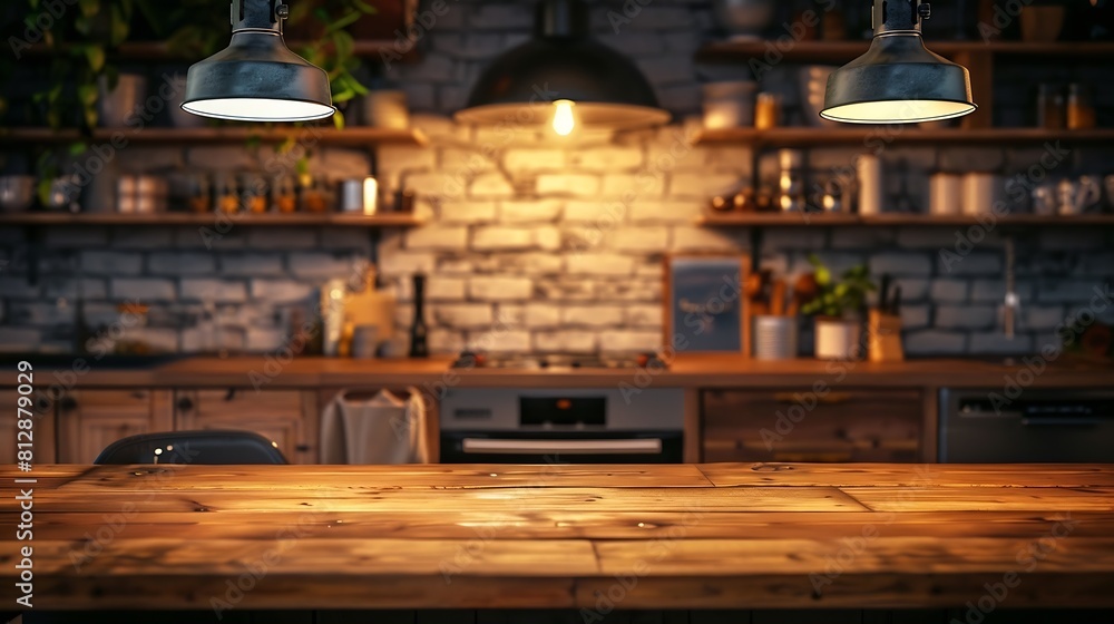 space of wooden top and retro kitchen : Generative AI space of wooden top and retro kitchen : Generative AI