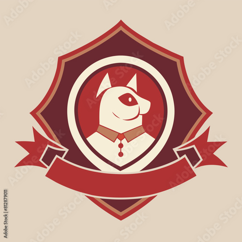 A dog with a collar and ribbon around its neck, showcasing elegance and style, An elegant emblem featuring a pet collar, minimalist logo