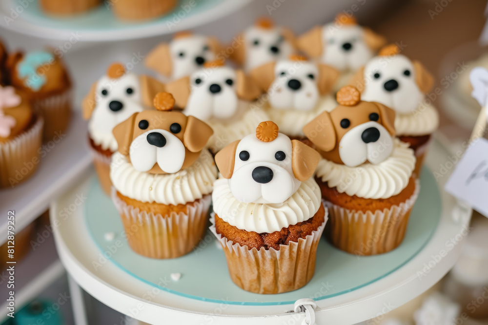 variety of brown and white cupcakes with cute dog face designs variety of brown and white cupcakes with cute dog face designs