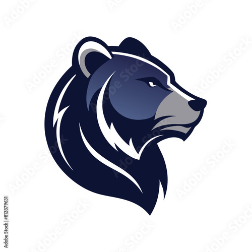 Profile of a sleek and modern style bear head, featuring a blue and gray color scheme, Bear profile in a sleek and modern style, minimalist logo