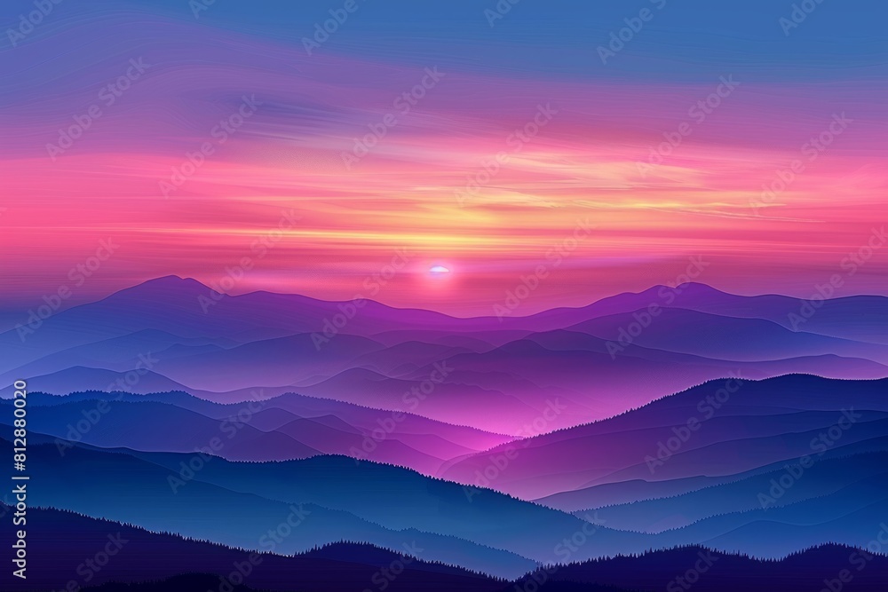 Majestic mountain range silhouetted against stunning sunset. Nature's grandeur concept
