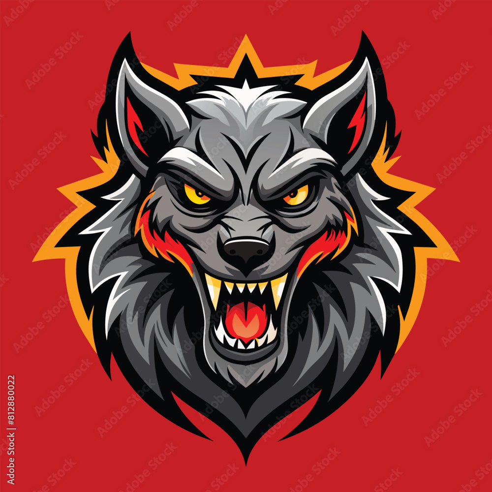 A striking illustration of a wolfs head against a vibrant red backdrop, creating a powerful and impactful image, Bold Werewolf Logo, Impactful Vector A striking illustration of a wolfs head against a vibrant red backdrop, creating a powerful and impactful image, Bold Werewolf Logo, Impactful Vector