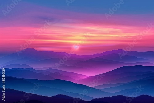 Majestic mountain range silhouetted against stunning sunset. Nature's grandeur concept