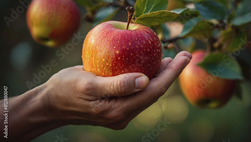 Simple Pleasures, Hand Grasping a Juicy Apple, Ready for a Healthy Snack.