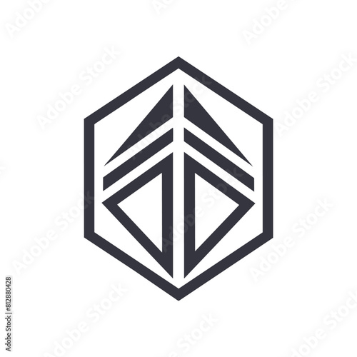 Clean and sleek black and white logo featuring a pentagon shape with modern design elements, Clean, sleek lines and geometric shapes, minimalist logo