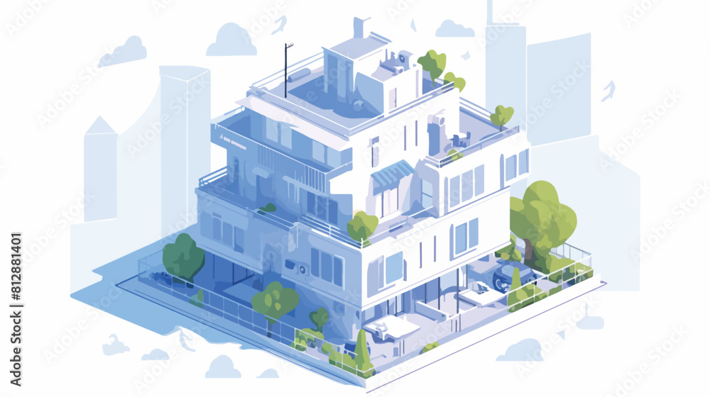 Flat isometric apartment house residential building