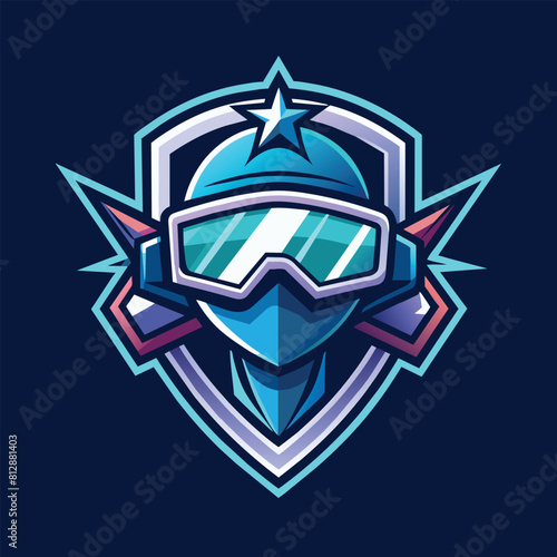 Logo design featuring a helmet and goggles for a sports team, Craft a clean and simple logo for a virtual reality gaming studio