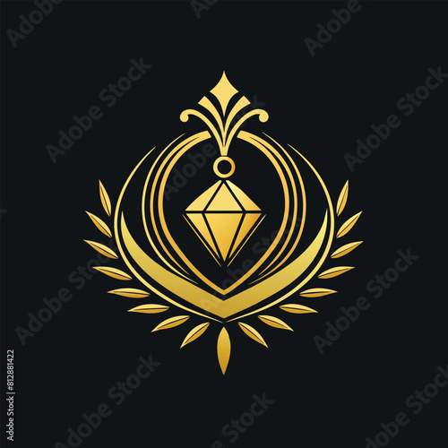 A luxurious gold emblem stands out against a sleek black background, Craft a clean and sophisticated logo for a luxury jewelry store