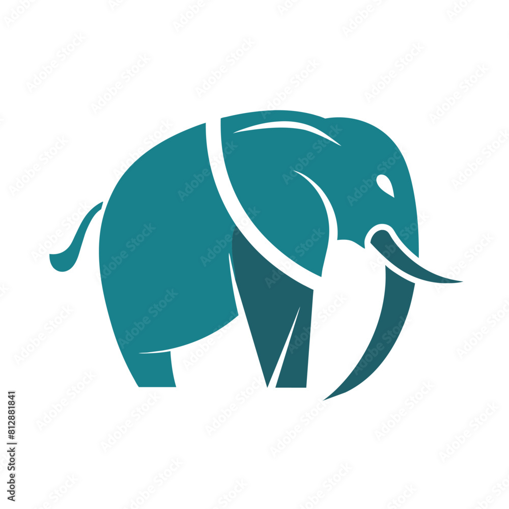 Obraz premium A powerful elephant with tusks standing on a white background, A balanced composition using only a few elements, minimalist logo