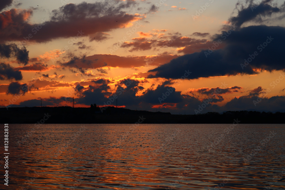 sunset over the lake sunset over the lake