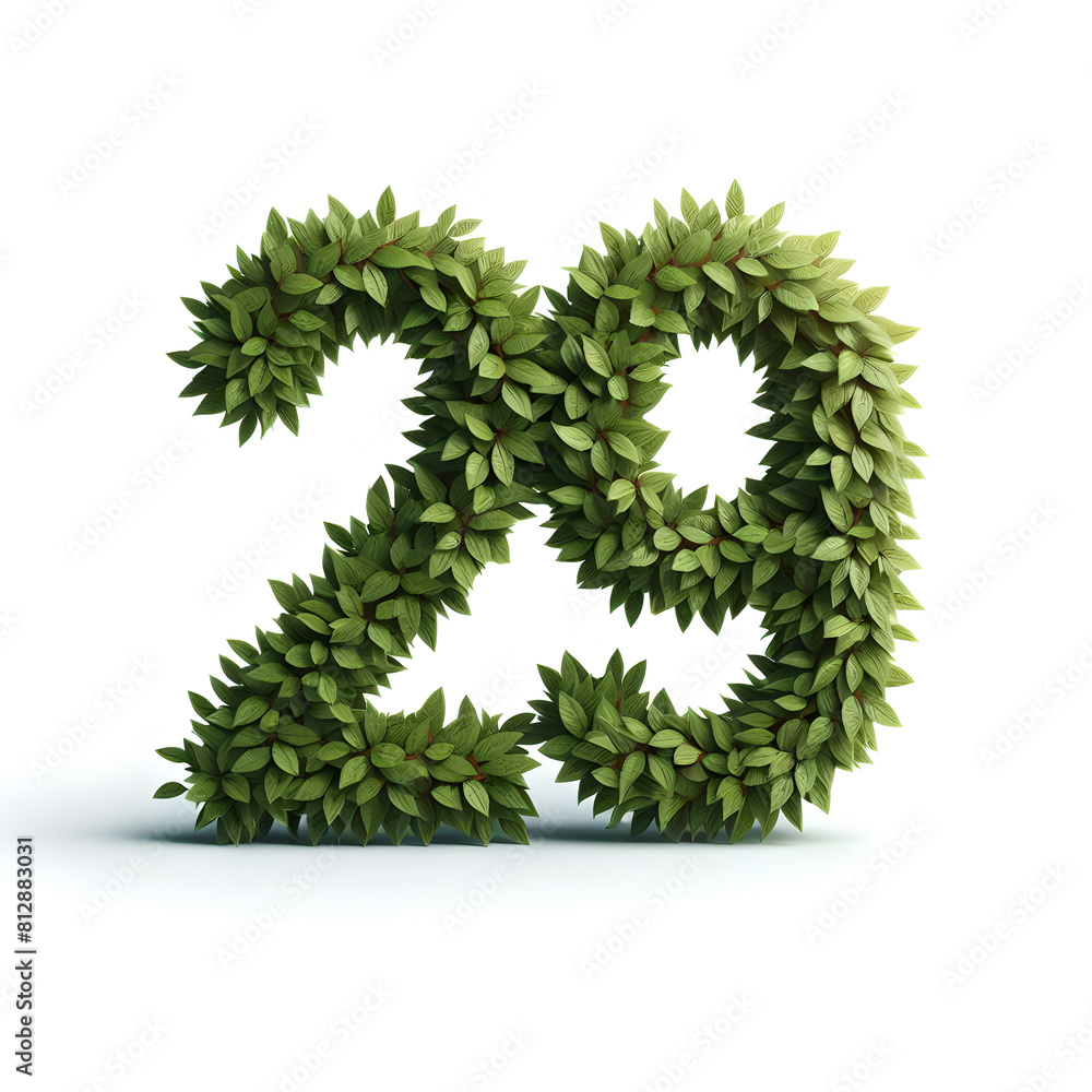 Photorealistic Representation: Number 29 Crafted from Leaves Against a White Background Photorealistic Representation: Number 29 Crafted from Leaves Against a White Background