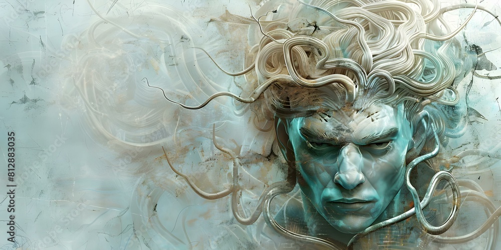 Ancient mythological artwork showcasing the head of the Gorgon Medusa. Concept Mythology, Gorgon Medusa, Ancient Art, Head Sculpture, Greek Mythology Ancient mythological artwork showcasing the head of the Gorgon Medusa. Concept Mythology, Gorgon Medusa, Ancient Art, Head Sculpture, Greek Mythology