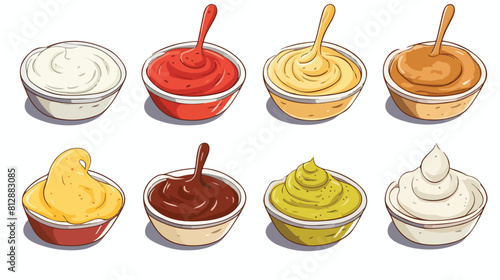 Food sauces and condiments in cup and dip bowl coll photo