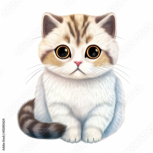 Illustration of a cute fluffy white cat