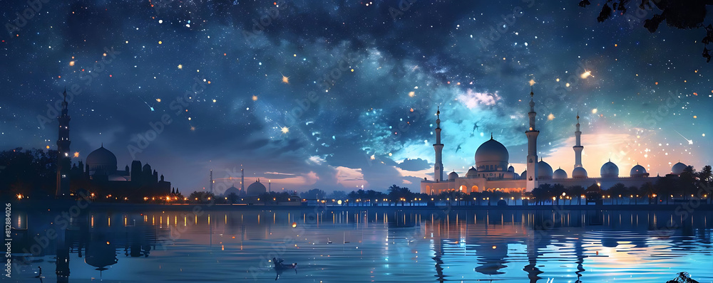 scenery of a mosque at night with beautiful starry sky scenery of a mosque at night with beautiful starry sky