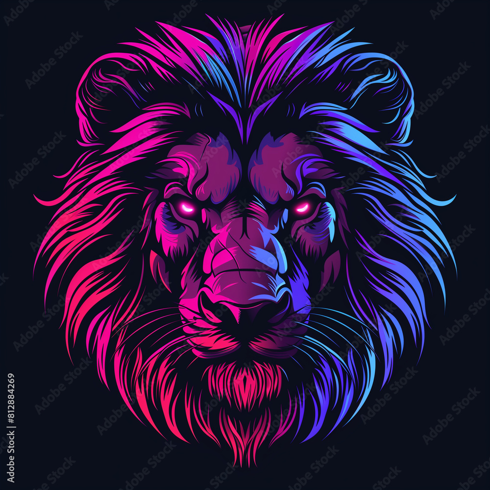 Fototapeta premium lion t-shirt head vector design 80s neon pink