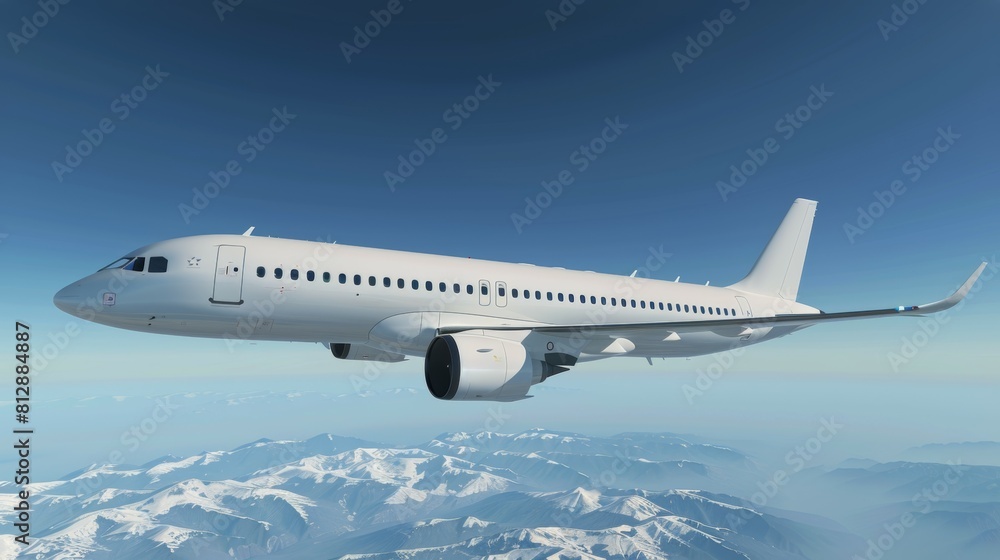 Aerial view of passenger plane gliding above clouds on peaceful flight journey, air travel concept Aerial view of passenger plane gliding above clouds on peaceful flight journey, air travel concept