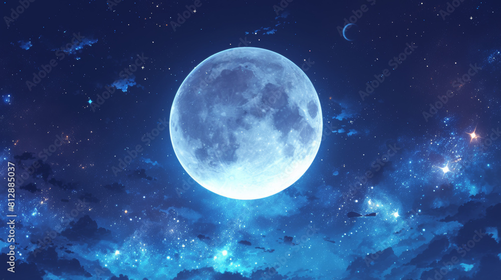 Obraz premium Celestial Serenity: Majestic Moonlit Night Sky