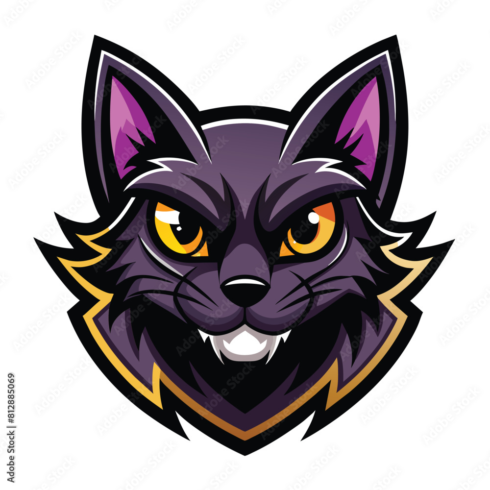 Headshot of a cute black cat with striking yellow eyes, Cute Black Cat Head Logo Mascot Headshot of a cute black cat with striking yellow eyes, Cute Black Cat Head Logo Mascot