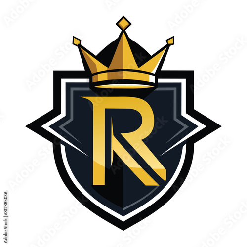 Logo of a team with a crown on top, representing power and authority, crown letter R logo