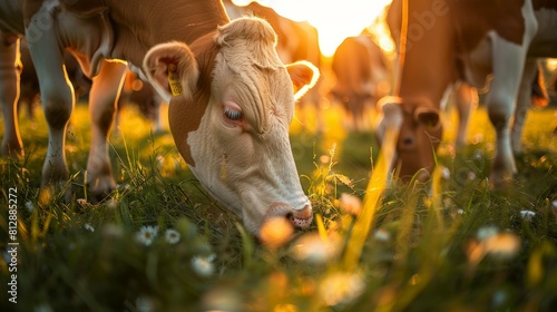 White cow in a sunny field photo