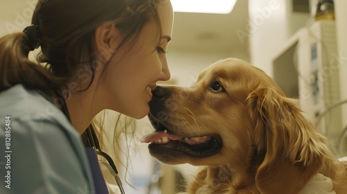 Professional Veterinary Care: Golden Retriever Receives Checkup from Compassionate Vet