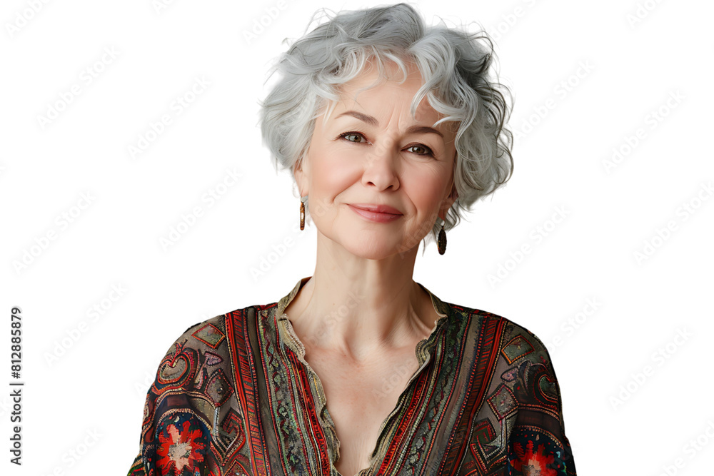 friendly person with gray hairstyle dressed on isolated transparent background friendly person with gray hairstyle dressed on isolated transparent background