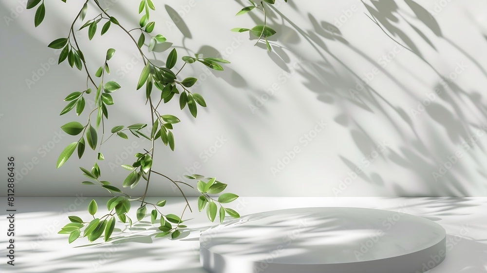 Empty round podium and green leaves on light grey background top view Pedestal and fresh natural branches for cosmetic advertising Eco product presentation mockup Top view Minimal flat : Generative AI Empty round podium and green leaves on light grey background top view Pedestal and fresh natural branches for cosmetic advertising Eco product presentation mockup Top view Minimal flat : Generative AI