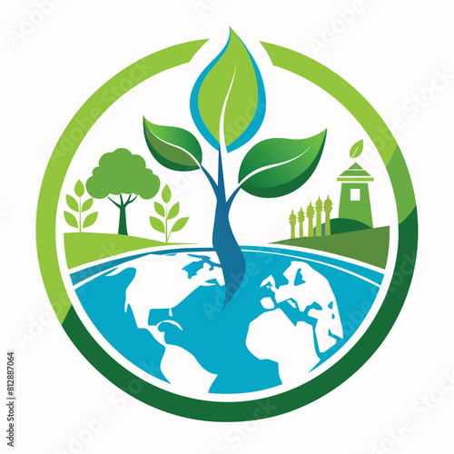 A tree emerging from the green earth, symbolizing growth and connection to nature, Design a simple logo for a non-profit promoting environmental conservation and sustainability