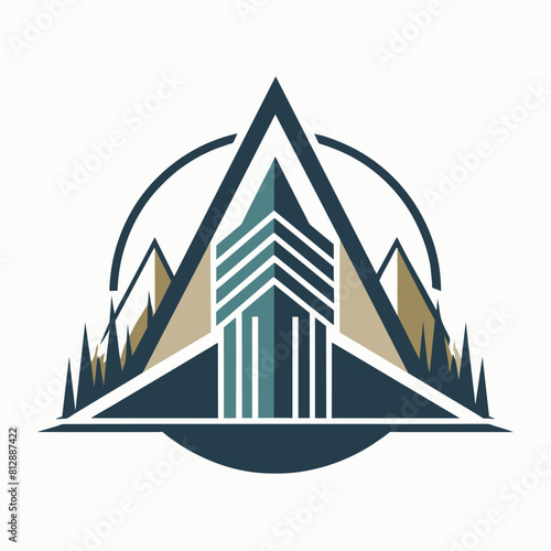 Logo design featuring a building silhouette with mountains in the background, Design a sleek, minimalist logo for a pharmaceutical brand