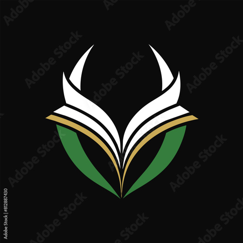 A book with a green leaf resting on its cover, Design a sleek and modern logo for a publishing house, minimalist logo