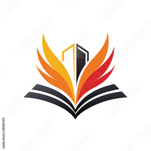 A book is positioned underneath a modern building as if holding it up, Design a sleek and modern logo for a publishing house, minimalist logo