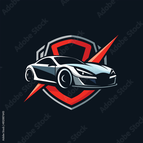 A sleek car featuring a prominent red arrow design on its side, showcasing a modern and dynamic aesthetic, Design a sleek and modern logo for an auto repair shop, minimalist logo