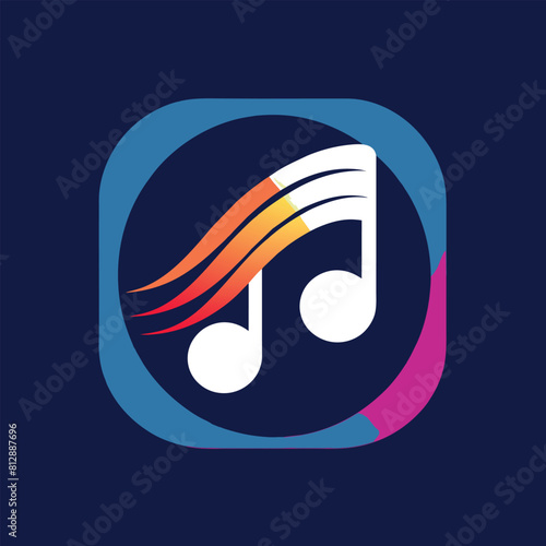 A music note symbol with a flame burning in the center, creating a striking visual impact, Design a sleek and simple logo for a music streaming service