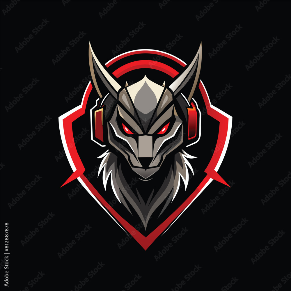 A wolf wearing headphones on its ears, possibly listening to music or sounds, Design a sleek logo for a gaming accessory brand, minimalist logo A wolf wearing headphones on its ears, possibly listening to music or sounds, Design a sleek logo for a gaming accessory brand, minimalist logo