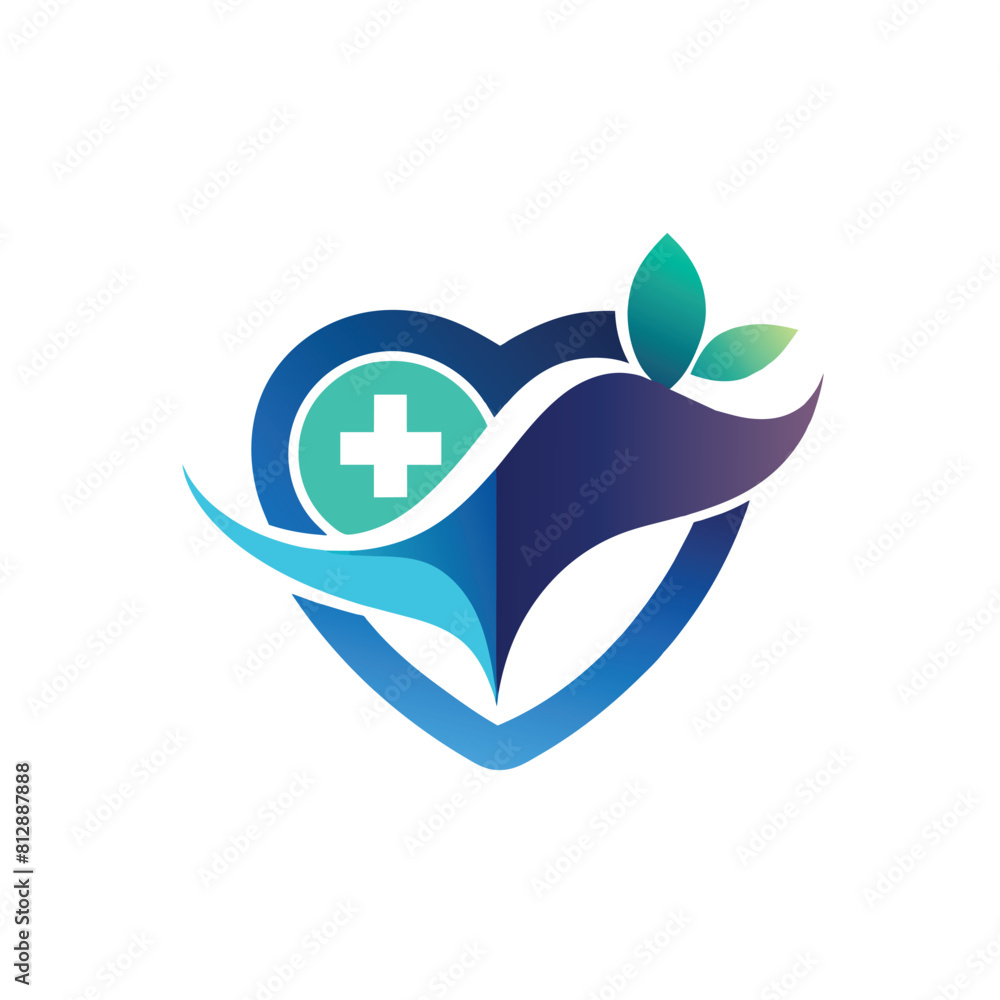 A blue heart featuring a cross and leaves, Design a sleek logo for a health tech startup, minimalist logo A blue heart featuring a cross and leaves, Design a sleek logo for a health tech startup, minimalist logo