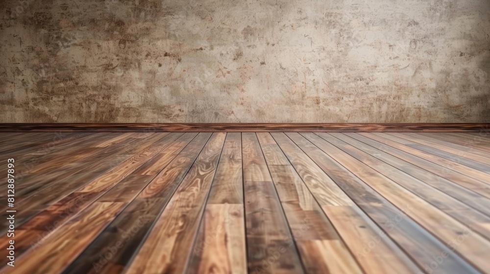 The photo shows a wooden floor with a concrete wall in the background The photo shows a wooden floor with a concrete wall in the background