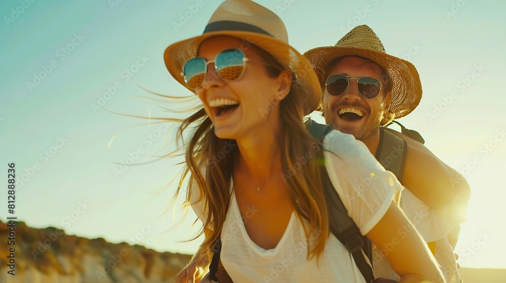 Piggyback happy tourist friends having fun on summer travel adventure vacation laughing : Generative AI Piggyback happy tourist friends having fun on summer travel adventure vacation laughing : Generative AI