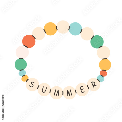 Cute bracelet with letters Summer. Handmade bracelet with colored beads. Vector illustration in flat style