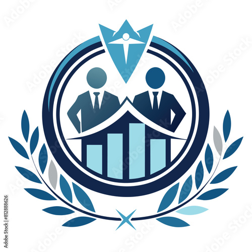 A minimalist blue and white logo with two men wearing suits, Develop a minimalist logo for a financial consulting firm that conveys trust and professionalism