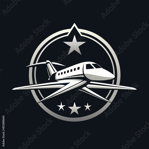 A small airplane featuring stars on its side, Develop a minimalist logo for an exclusive private jet company that embodies luxury and exclusivity