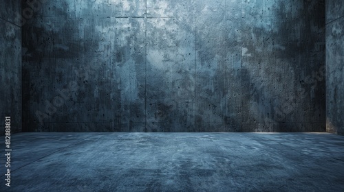 The image shows an empty room with a concrete wall and floor. The room is dimly lit and has a dark, grungy atmosphere.