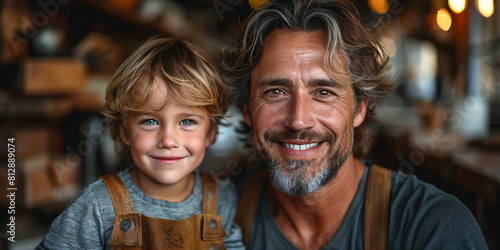 A touching scene in which father and son spend time together in the workshop.