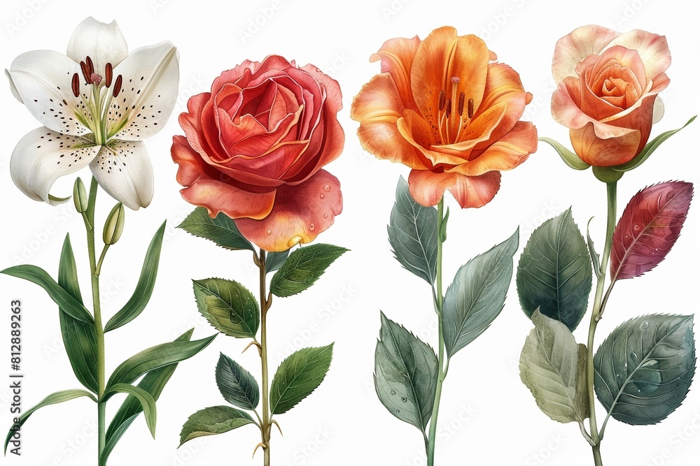 Obraz premium A vintage-inspired floral illustration capturing the timeless beauty of pink blossoms in bloom.