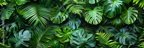 Abstract green foliage pattern with lush texture  evoking a tropical garden atmosphere.