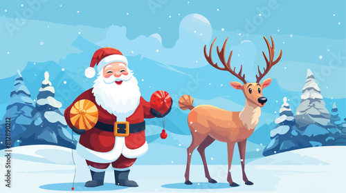 funny Santa and funny reindeer holding Christmas ba © zoni